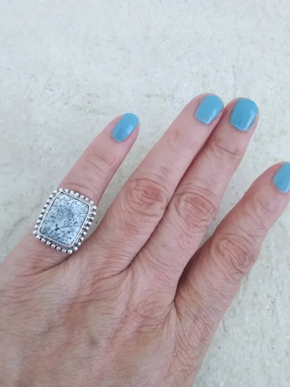 Sz 4-4.25 ~ Dendritic Jasper Ring - Small Hands - Punk Grunge Minimalist Western